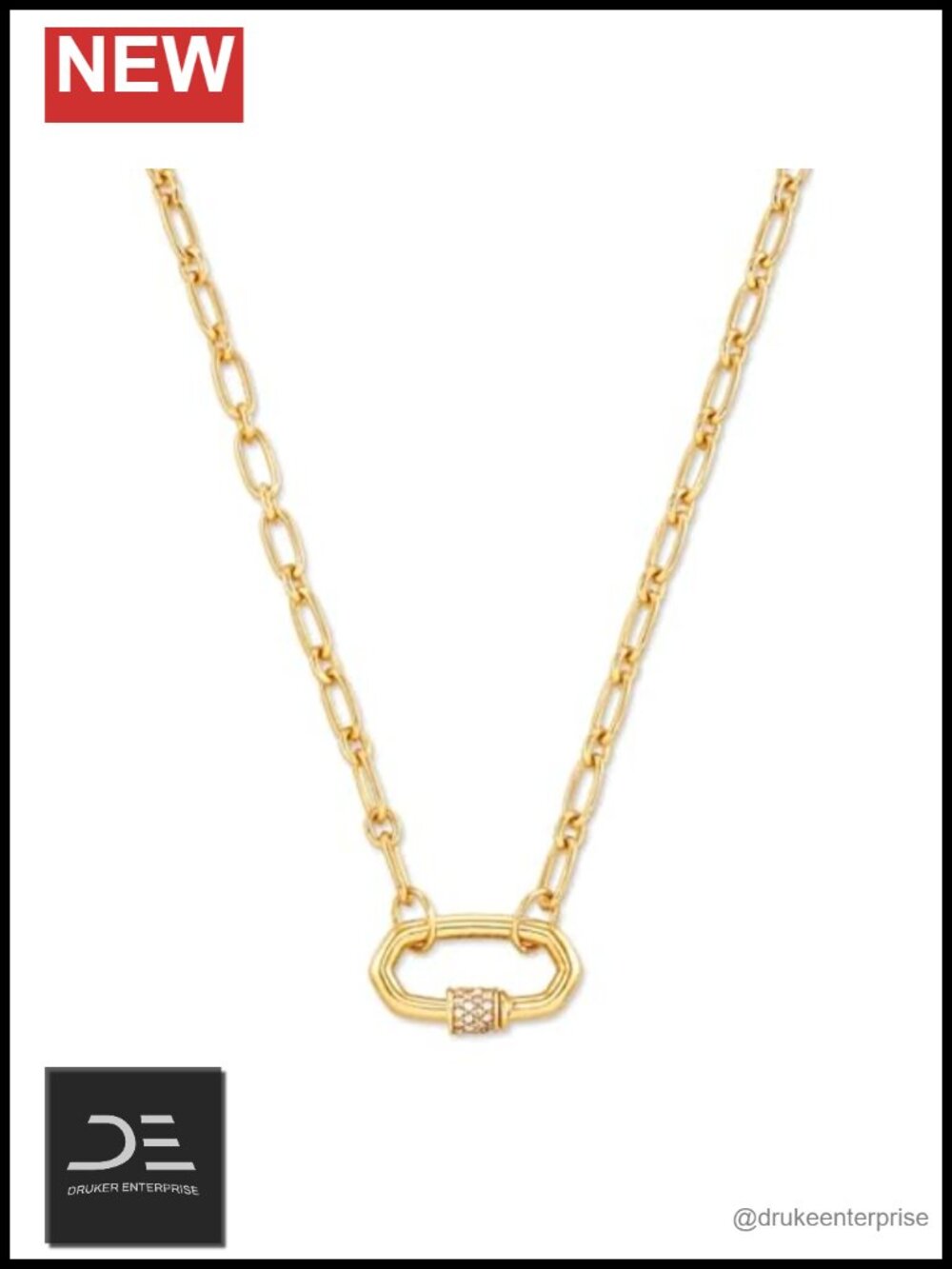 18K Gold Vermeil Link Necklace White Sapphire Pendant Charm
